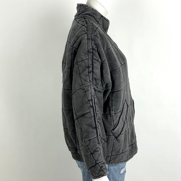 Free People Dolman Quilted Knit Jacket Oversized Zip Front Black Medium - Picture 5 of 9